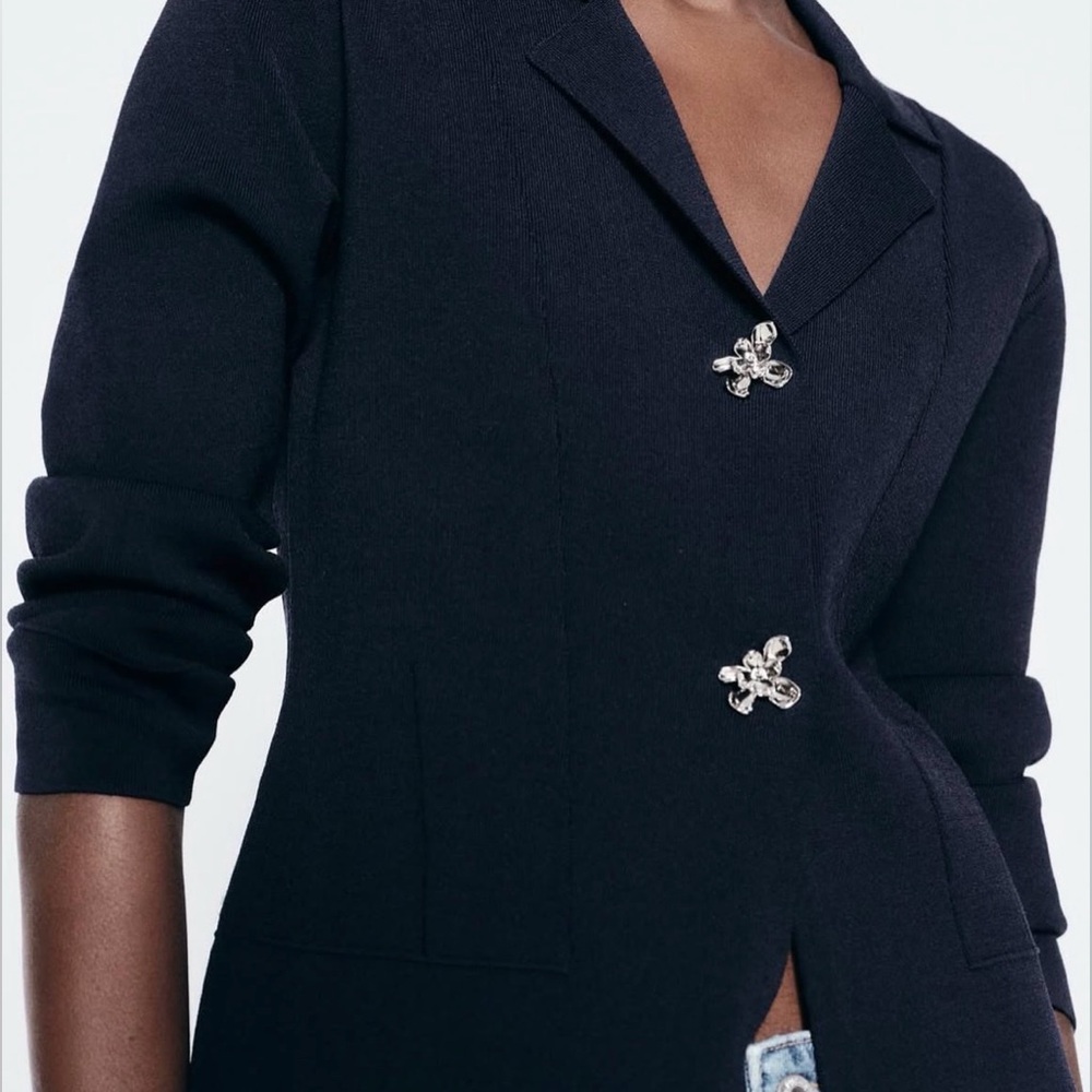 Zara Flower Button Knit Blazer